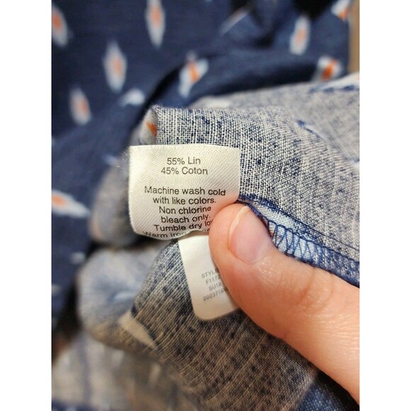 J.Crew Womans XL Blue Denim Blouse Ikat Linen Tribal Boxy Southwestern Aztec - Picture 9 of 12